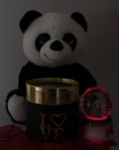 Sevgiliye Kar Küre Panda Peluş 365 gün Aşk Sözler Love Yazılı Oval Kutu Set Hediye