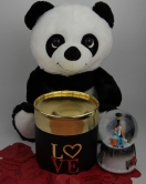 Sevgiliye Kar Küre Panda Peluş 365 gün Aşk Sözler Love Yazılı Oval Kutu Set Hediye