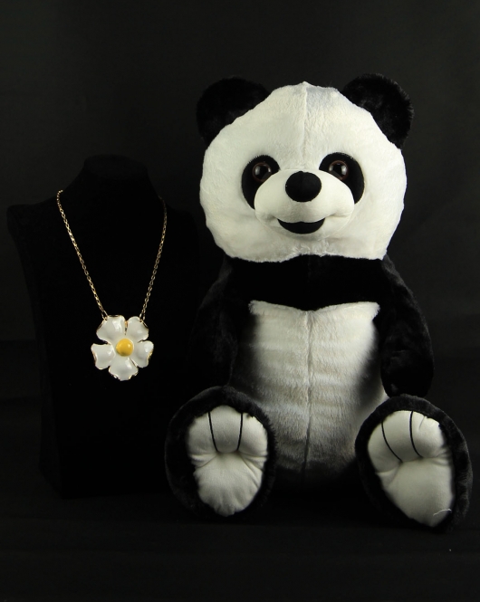 Peluş Panda 50 cm Papatya Kolye Altın Kaplama Boydan Set Hediye