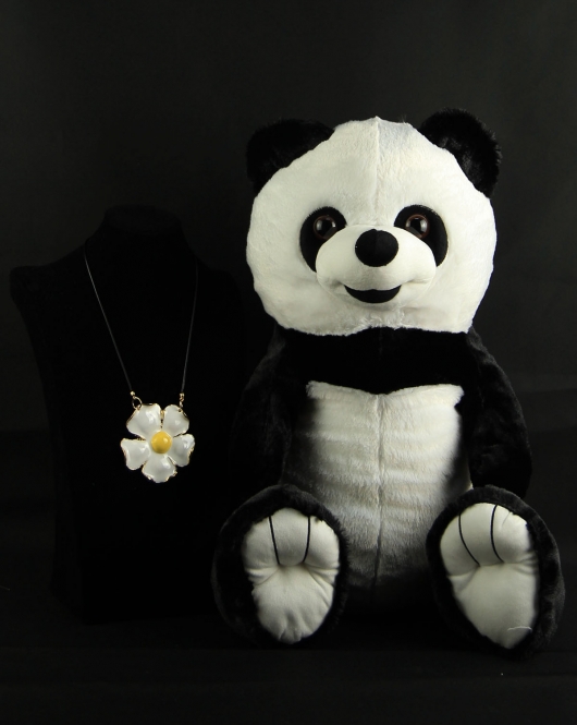 Peluş Panda 50 cm Papatya Kolye Altın Kaplama Boydan Set Hediye