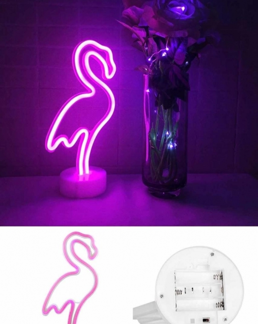 Pembe Flamingo Model Neon Led Işıklı Masa Lambası Dekoratif Aydınlatma Gece Lambası