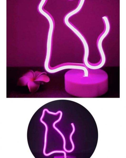 Pembe Kedi Model Neon Led Işıklı Masa Lambası Dekoratif Aydınlatma Gece Lambası