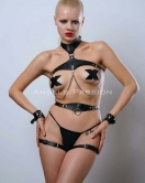 Deri Harness Takım, Deri Fantezi İç Giyim, Deri Clubwear, Dancewear - APFT1099