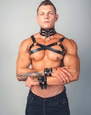 Gay Fantazi Giyim Harness Tasma ve Bileklik Takım - APFTM55