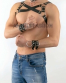 Gay Fantazi Giyim Harness Tasma ve Bileklik Takım - APFTM55