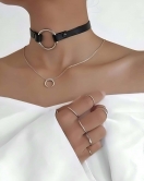 Halka Detaylı Şık Deri Choker - APFT35