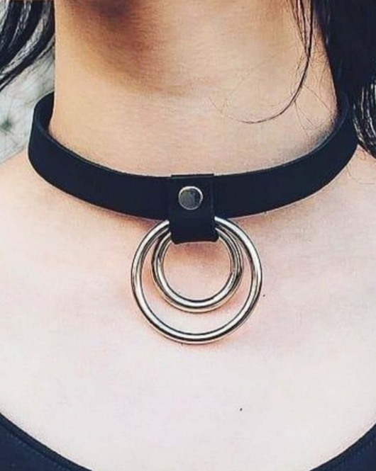 İnce Şerit Halka Detaylı Ayarlı Şık Deri Choker - APFT685