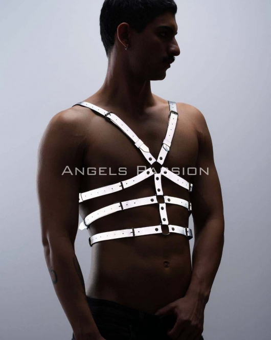 Karanlıkta Parlayan - Reflektörlü Erkek Göğüs Harness, T-Shirt Üzeri Harness - APFTM38