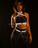 Karanlıkta Yansıyan Reflektörlü Zincirli Harness Takım, Dancewear, Partywear - APFT1365