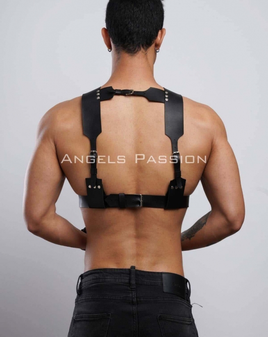 Kelepçeli Erkek Göğüs Harness, Deri Erkek Fantezi Harness, Kelepçeli Erkek Harness - APFTM121