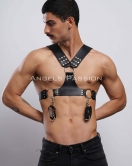 Kelepçeli Erkek Göğüs Harness, Deri Erkek Fantezi Harness, Kelepçeli Erkek Harness - APFTM121