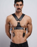 Kelepçeli Erkek Göğüs Harness, Deri Erkek Fantezi Harness, Kelepçeli Erkek Harness - APFTM121