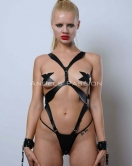 Kelepçeli Full Body Harness Set, Deri Fantezi İç Giyim, Bayan İç Giyim - APFT1102