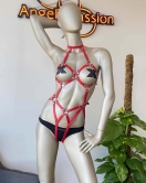 Kırmızı Deri Dansçı Özel Harness