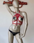 Kırmızı Göğüs Üzeri Seksi Erotik Harness