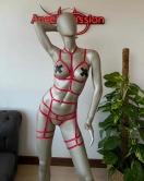 Kırmızı Lastik Seksi Body Harness Takım