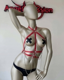 Kırmızı ve Zincir Detaylı Şık Deri Harness - APFT3