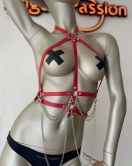 Kırmızı ve Zincir Detaylı Şık Deri Harness - APFT3