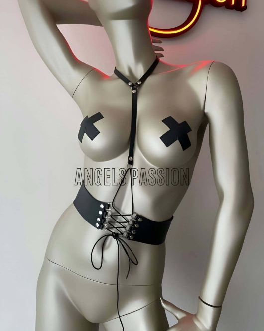 Klipsli Deri Korse Harness - Deri Korse Elbise - APFT594