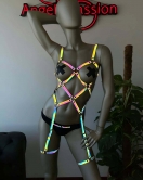 Pole Dans Giyim Işıkla Yansıyan Seksi Harness