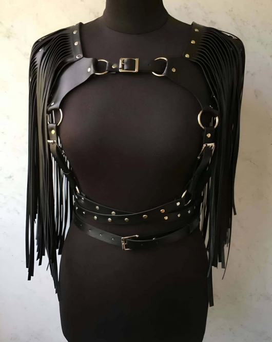 Püsküllü Deri Ceket Harness, Şık Deri Harness Ceket - APFT999