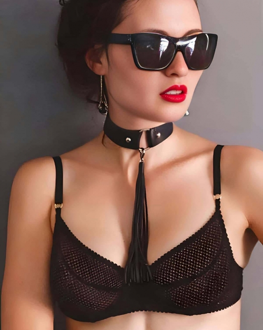 Püsküllü Deri Tasma, Deri Choker, Püskül Detaylık Şık Choker - APFT1236