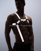 Reflektörlü (Karanlıkta Parlayan) Erkek Göğüs Harness, Reflektörlü Pantolon Askısı, Clubwear - APFTM23