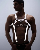 Reflektörlü (Karanlıkta Parlayan) Erkek Göğüs Harness, Reflektörlü Pantolon Askısı, Clubwear - APFTM23