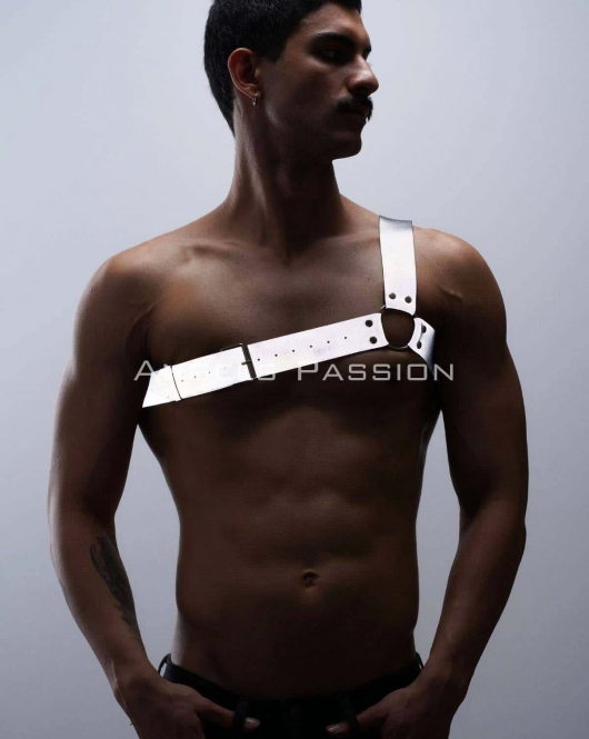 Reflektörlü (Karanlıkta Parlayan) Tek Omuz Erkek Göğüs Harness, Clubwear - APFTM32