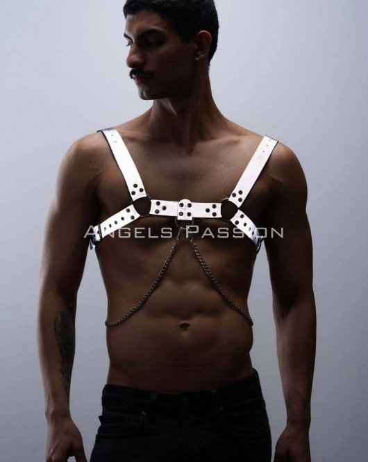 Reflektörlü (Karanlıkta Parlayan) Zincir Detaylı Şık Erkek Göğüs Harness, Reflektörlü Clubwear - APFTM109