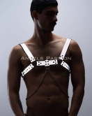 Reflektörlü (Karanlıkta Parlayan) Zincir Detaylı Şık Erkek Göğüs Harness, Reflektörlü Clubwear - APFTM109