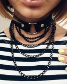 Siyah Zincir Detaylı Deri Choker - APFT664