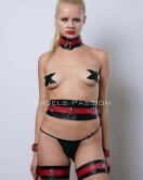 Slave Harness Set, Deri Kelepçeli Harness Takım, Choker Detaylı Fantazi Harness - APFT1263