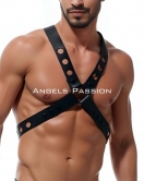 Yuvarlak Detaylı X Harness - Şık Erkek Göğüs Harness, Deri Harness - APFTM219