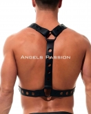 Yuvarlak Detaylı X Harness - Şık Erkek Göğüs Harness, Deri Harness - APFTM219