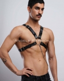 Zincir Detaylı Deri Erkek Göğüs Harness, Partywear, Clubwear - APFTM95