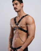 Zincir Detaylı Deri Erkek Göğüs Harness, Partywear, Clubwear - APFTM95