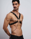 Zincir Detaylı Deri Erkek Göğüs Harness, Partywear, Clubwear - APFTM95