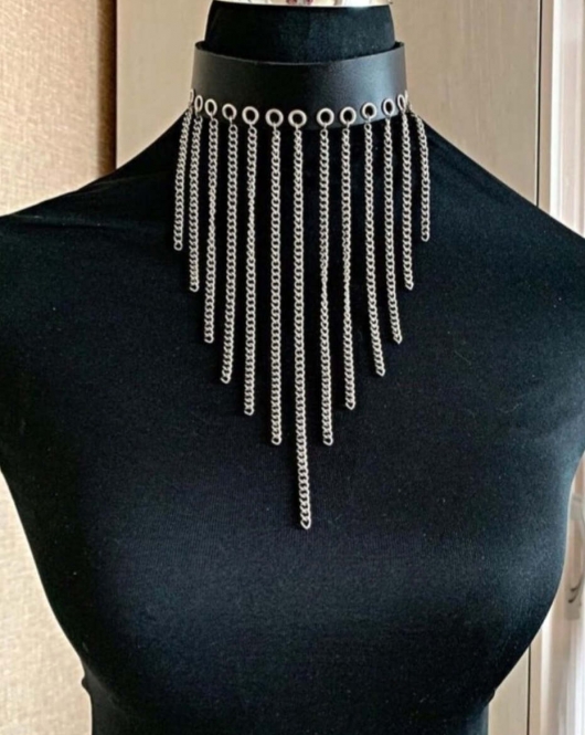 Zincirli Deri Choker, Şık Deri Tasma - APFT629