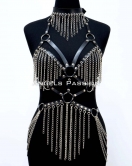 Zincirli Deri Harness, Deri Dansçı Kostüm, Choker Detaylı Deri Harness - APFT1397