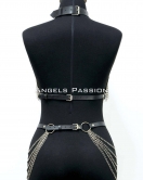 Zincirli Deri Harness, Deri Dansçı Kostüm, Choker Detaylı Deri Harness - APFT1397