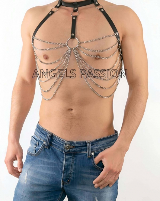 Zincirli Erkek Göğüs Harness - Zincirli Erkek Fantazi Giyim - Gay Zincir Harness - APFTM74