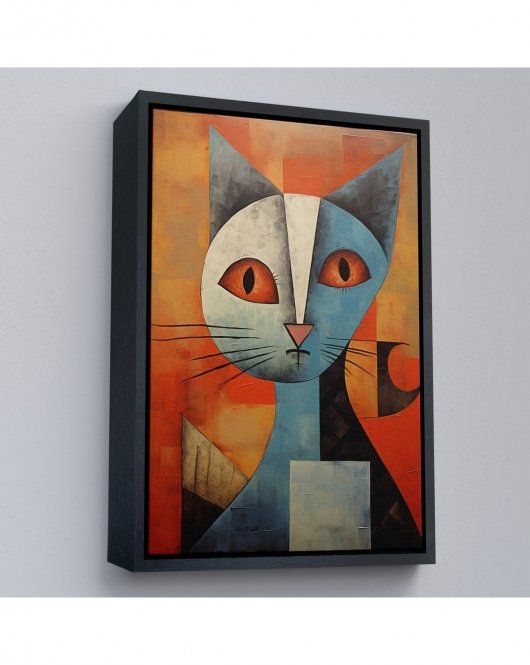 Çerçeveli Pablo Picasso Tarzı - Soyut Renkli Kedi Tablo-7373