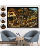 Çerçeveli Yaşlı Pieter Brueghel - Hollanda Atasözleri Mavi Pelerin Tablo-7267