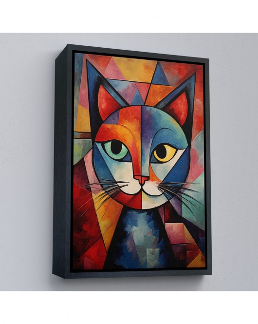 Çerçeveli Pablo Picasso Tarzı - Soyut Renkli Kedi Tablo-7375