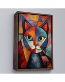 Çerçeveli Pablo Picasso Tarzı - Soyut Renkli Kedi Tablo-7375