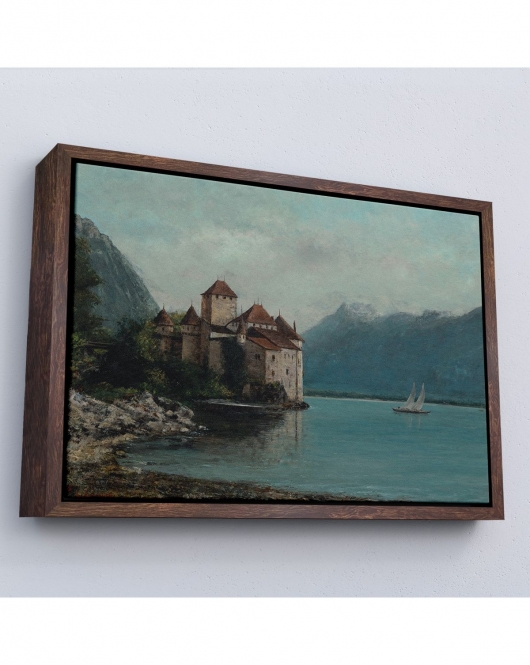 Çerçeveli Gustave Courbet - Cenevre Gölü'Ndeki Chillon Kalesi Tablo-7094