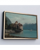 Çerçeveli Gustave Courbet - Cenevre Gölü'Ndeki Chillon Kalesi Tablo-7094