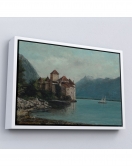 Çerçeveli Gustave Courbet - Cenevre Gölü'Ndeki Chillon Kalesi Tablo-7094