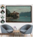 Çerçeveli Gustave Courbet - Cenevre Gölü'Ndeki Chillon Kalesi Tablo-7094